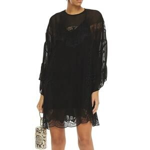 IRO Paris Macramé Mini Dress Lace Black Whimsigoth XS Dark Fairy Lagenlook